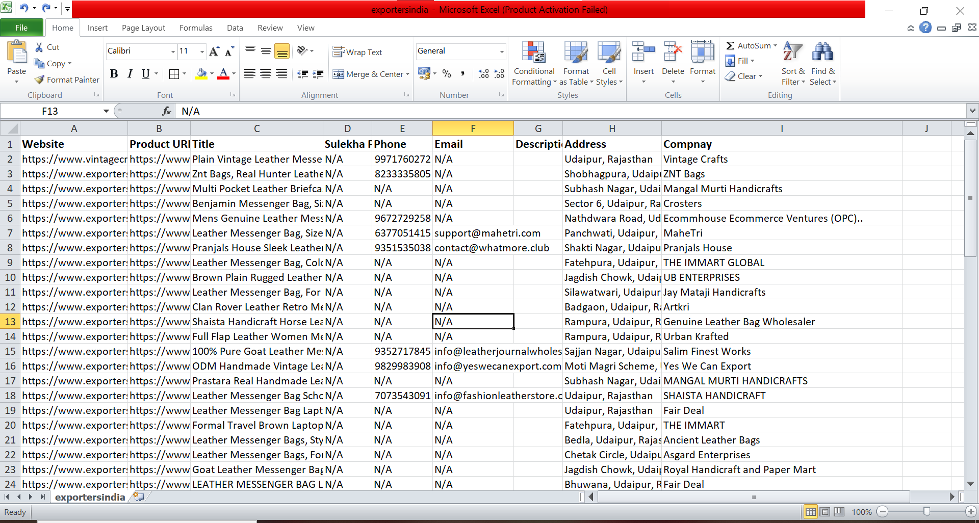 Exporter India Scraper Result